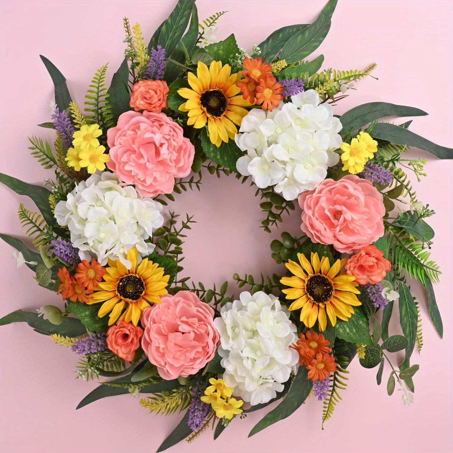 

1 Set 22'' Sunflower Wreath, Spring Wreaths For Front Door, Front Door Wreath, Summer Wreaths For Front Door With Flowers Eucalyptus For All Season Indoor Outdoor Decor