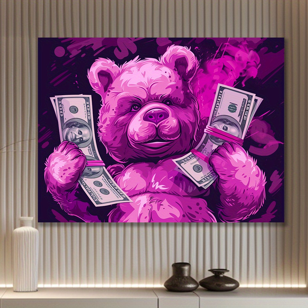 

Canvas Wall Art, Money-themed Unframed Painting For Home Decor, Vibrant Bear With Cash Illustration, Perfect For Living Room Bedroom Studio, 12x16 Inch - Craft Supplies