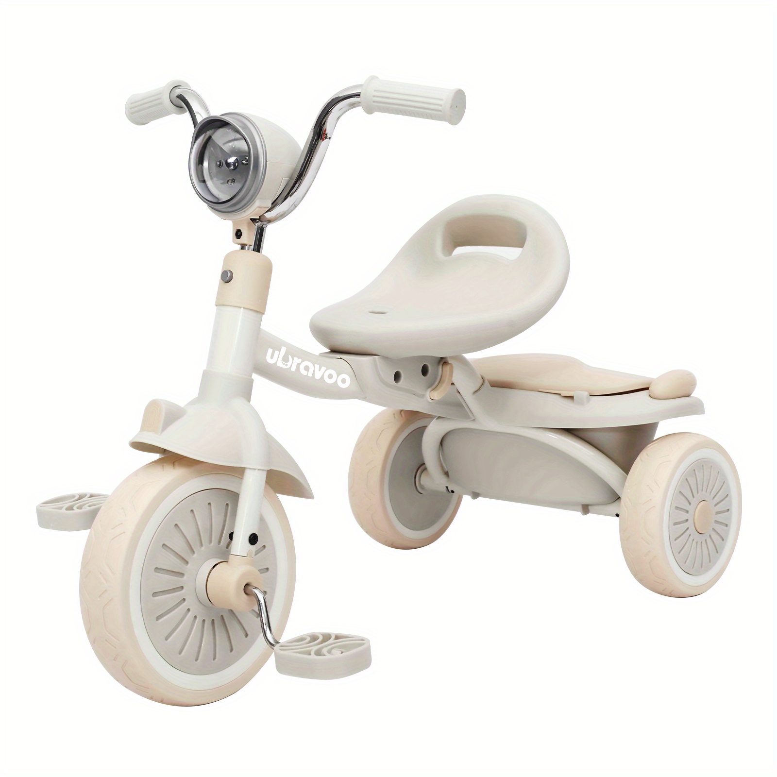 

1pc Foldable Toddler Trike With Pedals, Unique Pu Wheels With Elasticity Shock-absorbing Effect, Cool Lights, Baby First Walker Trike For 1-5 Years Old Girls And Boys