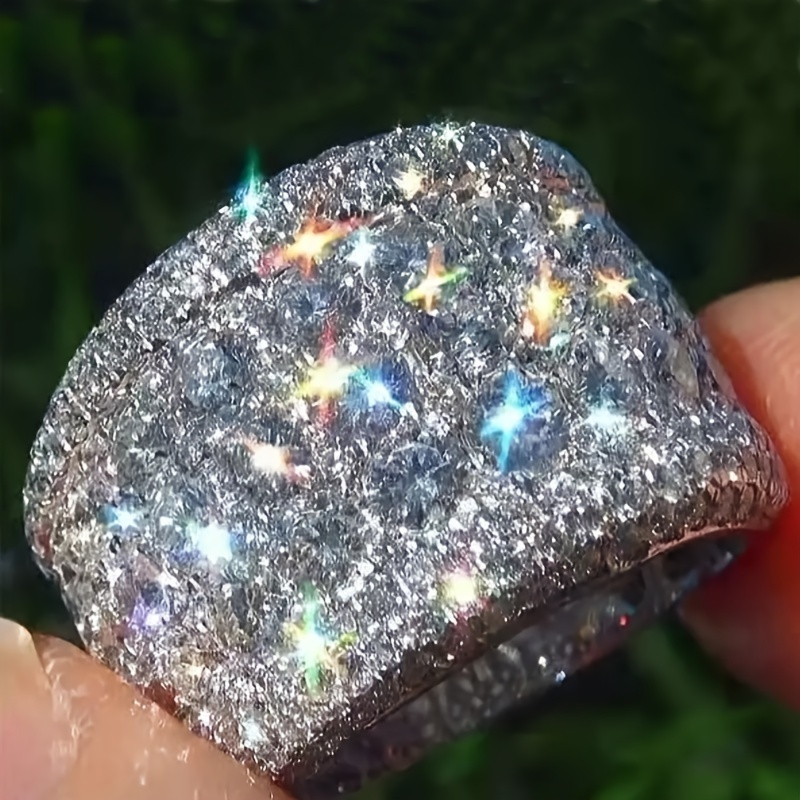 TEMU Bague édition large en argent 925 brillant avec moissanite étincelante, parfaite pour les cocktail parties et les occasions spéciales