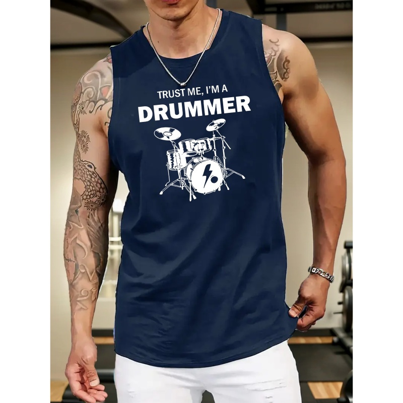 

Breathable Men's 'i Am A Drummer' Top - Casual & Sporty Sleeveless Shirt For Outdoor, Activities