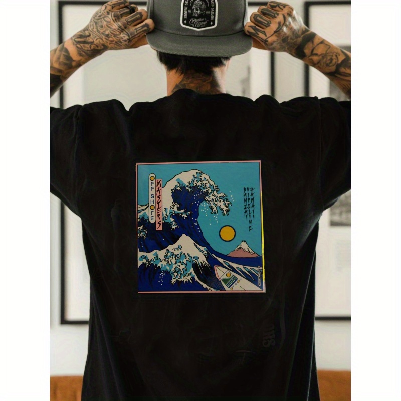 

T-shirt imprimé "Vagues au coucher du soleil au Japon" - Style décontracté tendance avec manches courtes confortables - Parfait pour les activités de plein air en été