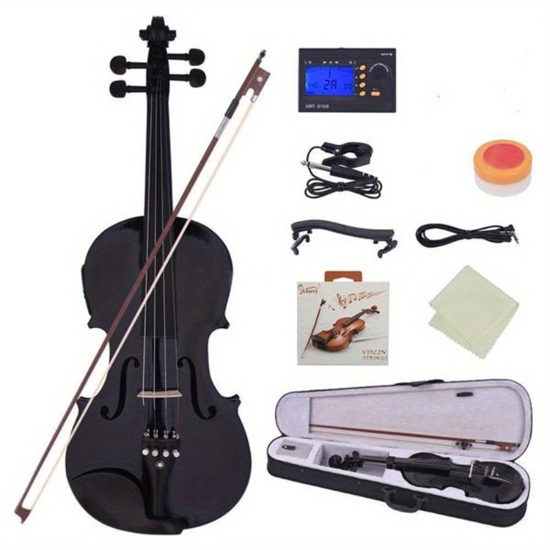 

Gv102 4/4 Solid Wood Eq Violin, With Violin Case, Bow, Violin Strings, Shoulder Rest, Electronic Tuner, Connecting Wire, And Cloth, Black