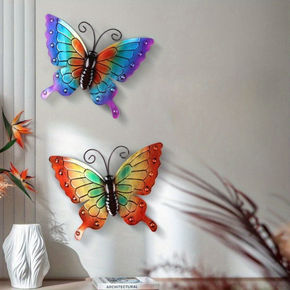 

2pcs Metal Butterfly Fence Patio Art Garden Decoration, 11 Inch Outdoor Patio Backyard Balcony Sculpture Large Butterfly, Colorful Home Garden Decoration Supplies