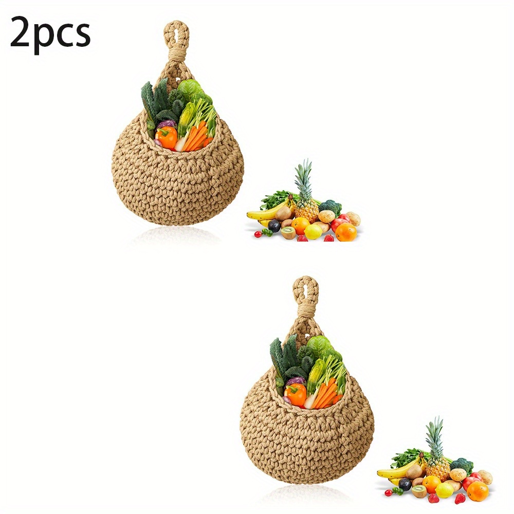 

2pcs Style Jute Hanging Baskets, Teardrop Wall Planters For Fruit And Vegetable Storage, Kitchen Organizer, Basket Storage