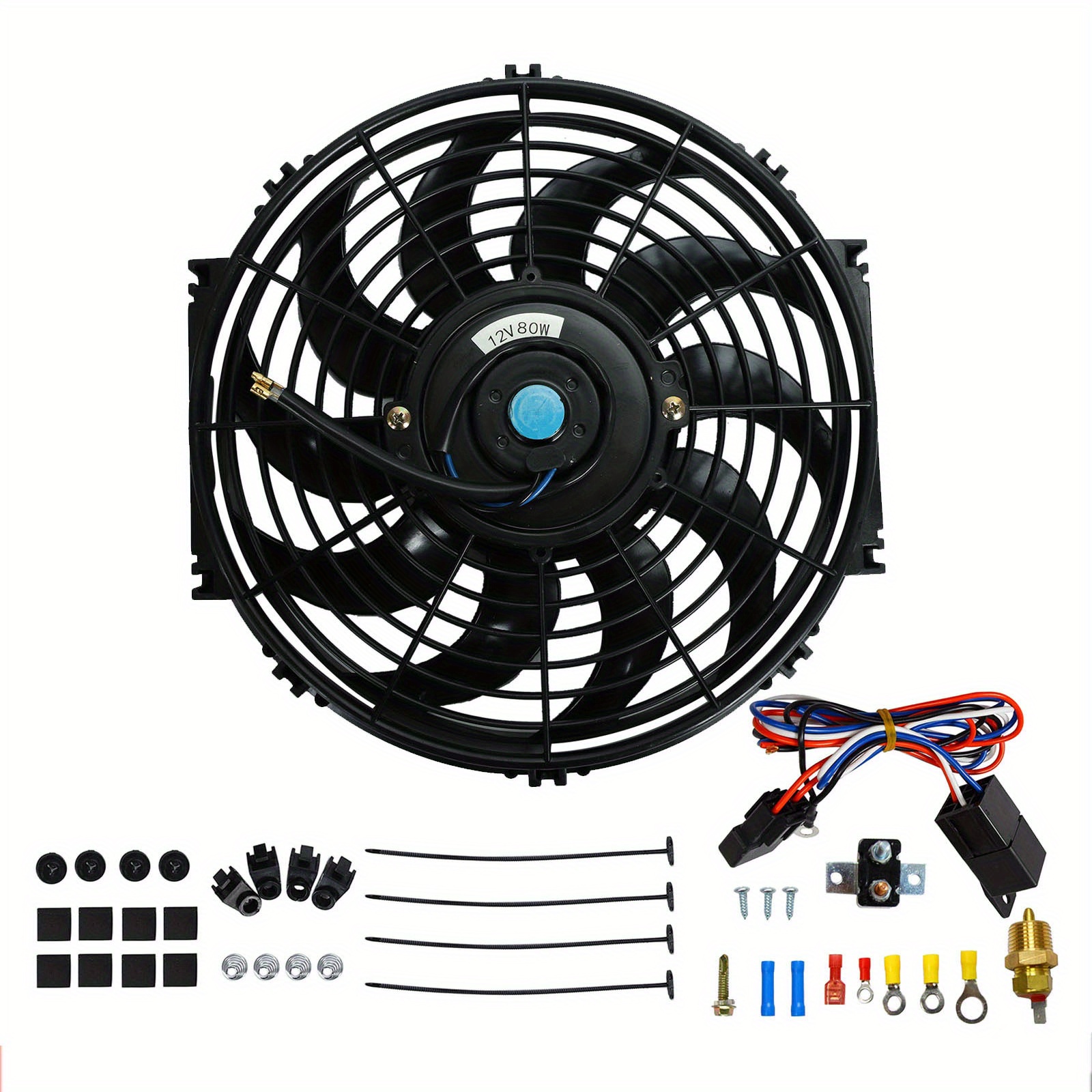 

12" Inch Electric Radiator Cooling Slim Push Pull Fan High 800 Cfm+thermostat Wiring Switch Relay Kit Universal
