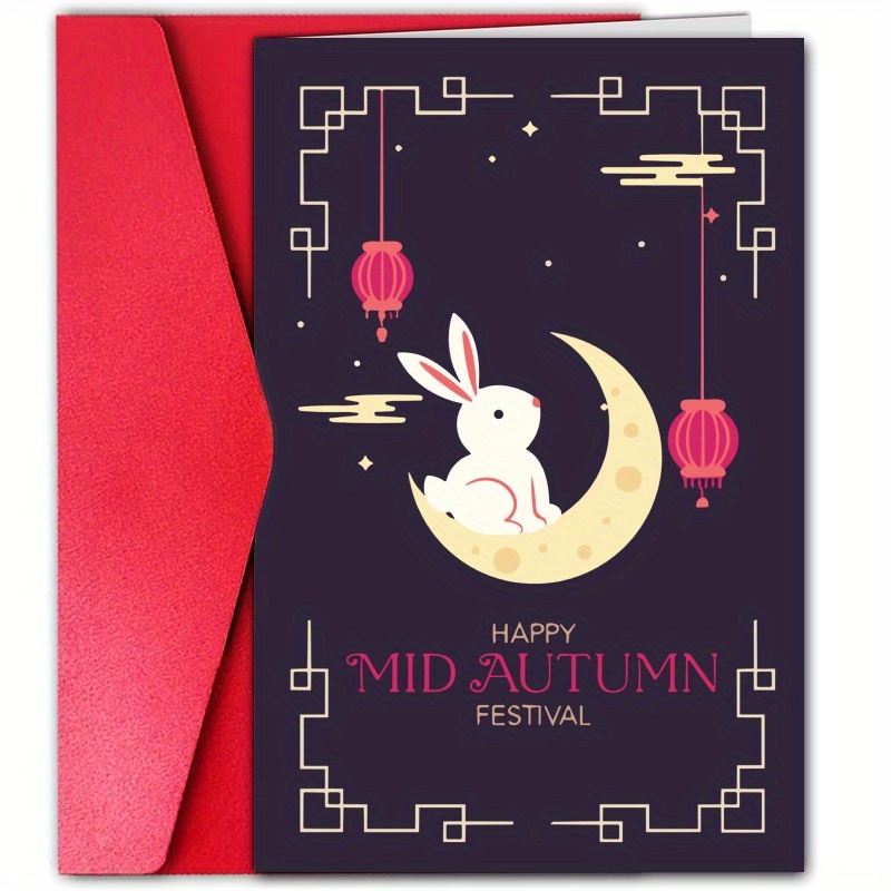 

Mid Greeting Card: Cute Bunny And Mooncake Design -