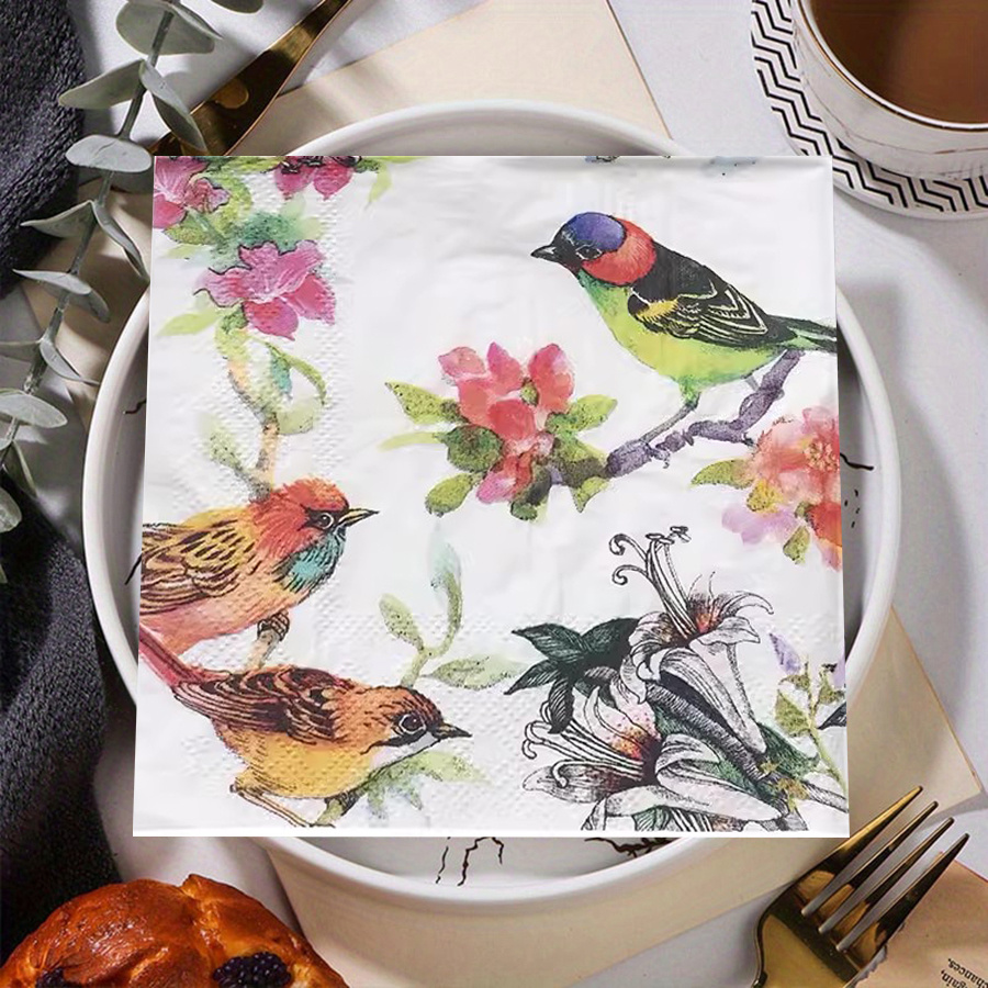 

20pcs Vintage Bird Decoupage Paper Napkins | 10" Elegant Tissues For Weddings, Parties & Holiday Celebrations