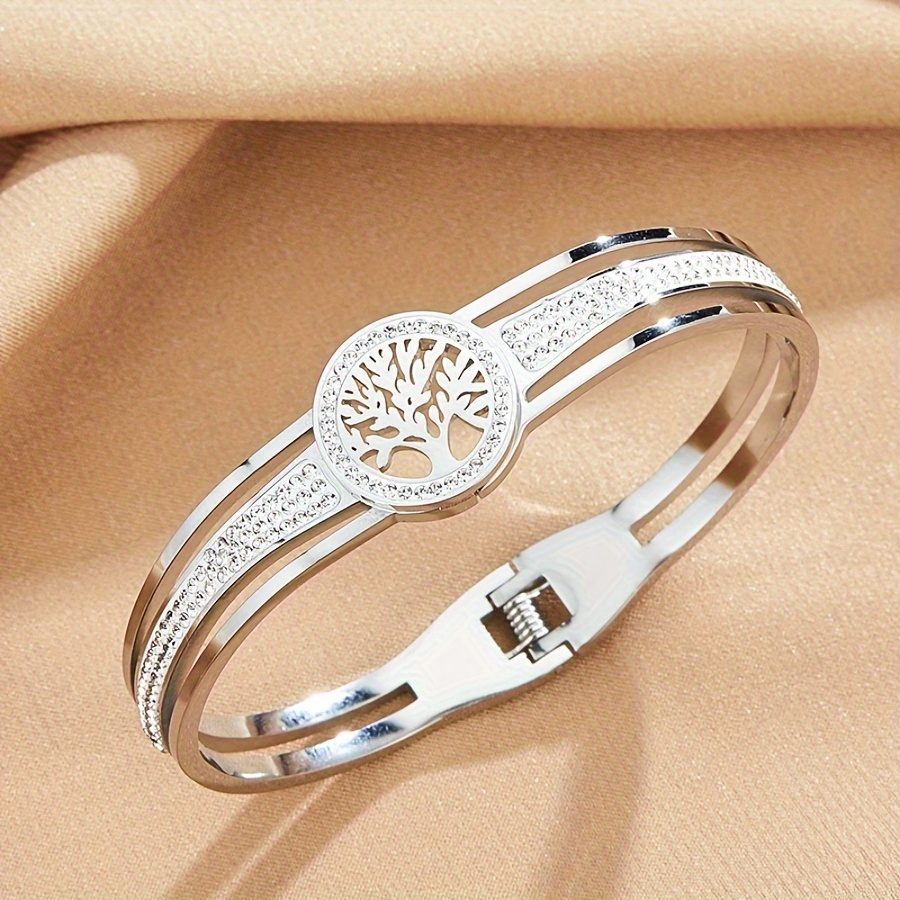 

Tree Charm: Women's Stainless Steel Bangle Bracelet, Symbolic Holiday Gift For Her - Durable & Hypoallergenic Jewelry - Comes With Gift Box