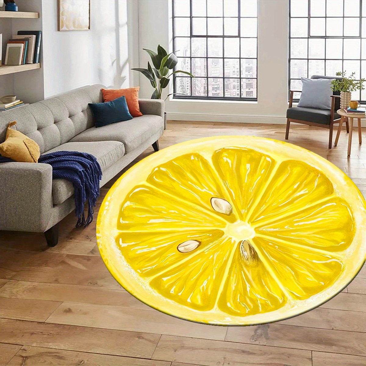 

1pc Polyester Lemon Slice Round Rug - Crystal Velvet Washable Non-slip Carpet For Office, Room, Indoor Use - Soft Home Decor Mat For Hallways, Kitchens, Laundry Rooms, Bathrooms, Living Spaces