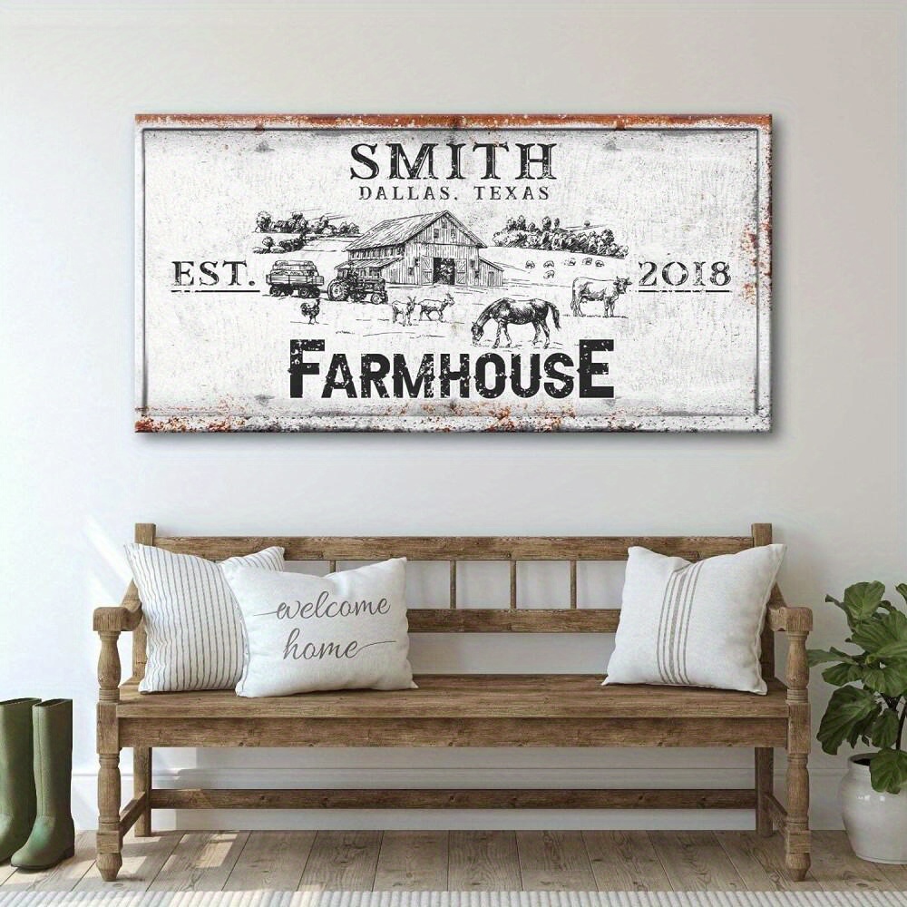 

1pc Wooden Framed Farmhouse Sign - Large Rustic Farmhouse Wall Decor Art Decor For Living Room Rustic Print Canvas Barn Tractor And Farm Animals Ready To Hang Wooden Frame - Thickness 1.5inch