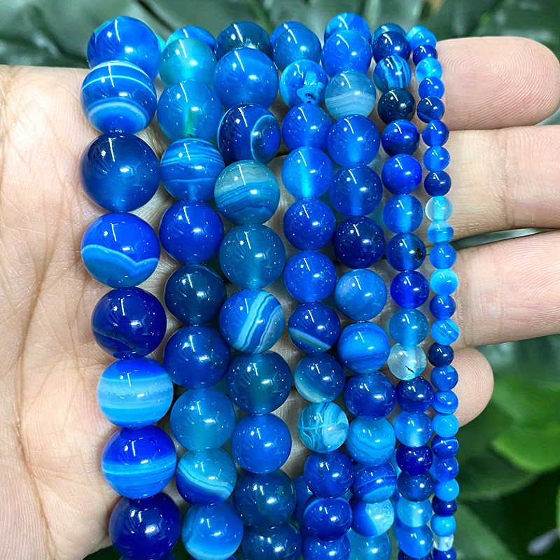 

[1 Strand Blue Agate Round Beads] Strand Blue Agate Round Beads, Gemstone Beads, Assorted Sizes 4mm/6mm/8mm/10mm, For Jewelry Making, Diy Crafts, Handmade Accessories