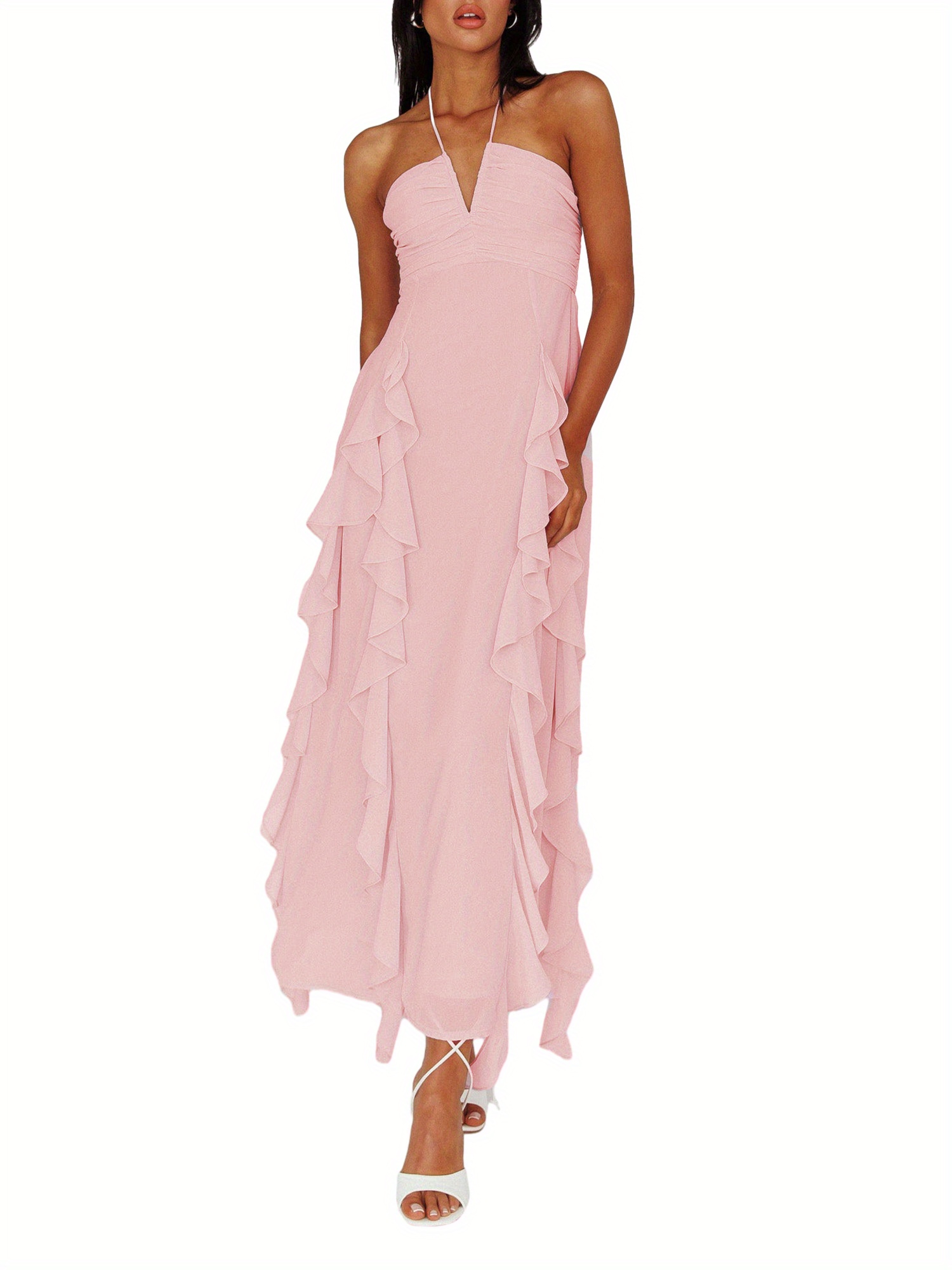 sachin and babi light blue dress Ciao Ruffles Maxi Satin Dress - Pink main image 1