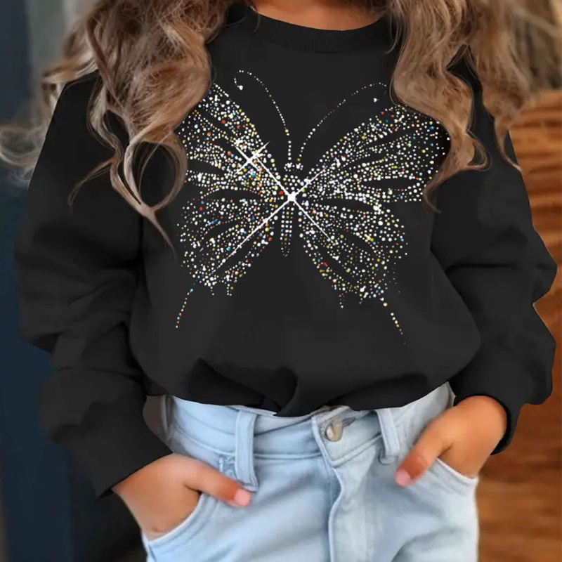 

Creative Butterfly Graphic Print Girl's Crew Neck Long Sleeve Sweatshirt, Trendy Pullover Sweatshirt, Casual Comfortable Versatile Top For Autumn & Winter