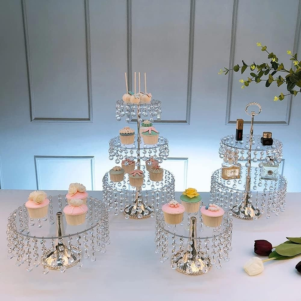 

Silvery Dessert Tower For Wedding Event Birthday Party Display Cupcake Pedestal Display 4pcs Holder Cupcake Stands Cake Holder Round Cupcake Stands With Beads Cake Stand Dessert