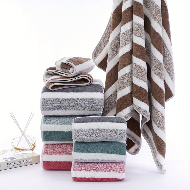 

1pc Striped Bath Towel Set: Absorbent & Quick-drying, Super Soft & Skin-friendly, Ideal For Home Bathroom, Contemporary Design, 75cm X 29.53inch, Polyester, Geometric Pattern, 200g/㎡