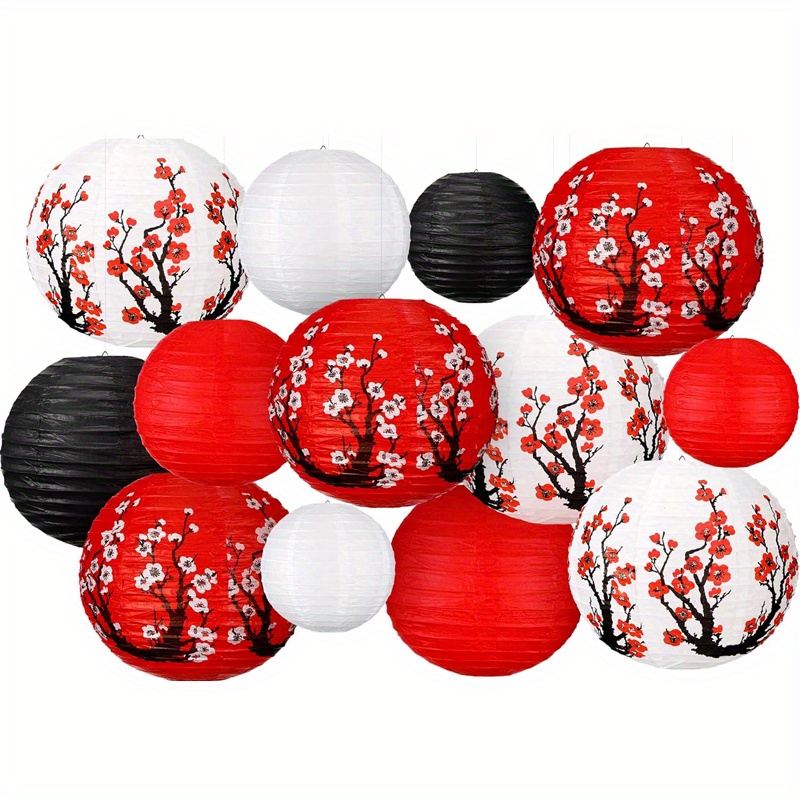 

Festive Chinese Paper Lanterns: 13 Pcs Red, White, And Black Designs For Hanging Decorations - Suitable For Chinese New Year, Mid-autumn Festival, And National Day Celebrations