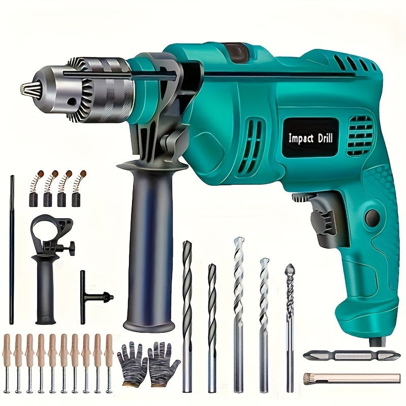 

1 Set Impact Drill For Brick Wall Concrete, High Power Corded Hand Drill, Power Tool Set With Accessories