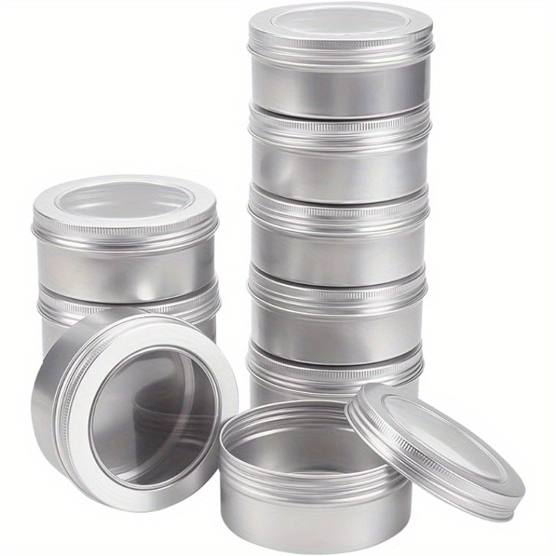 

6pcs 5oz Aluminum Can, Clear Top Screw Cap, Silvery Storage Jar, Kitchen Storage Container For Spices, Candies, Lipstick