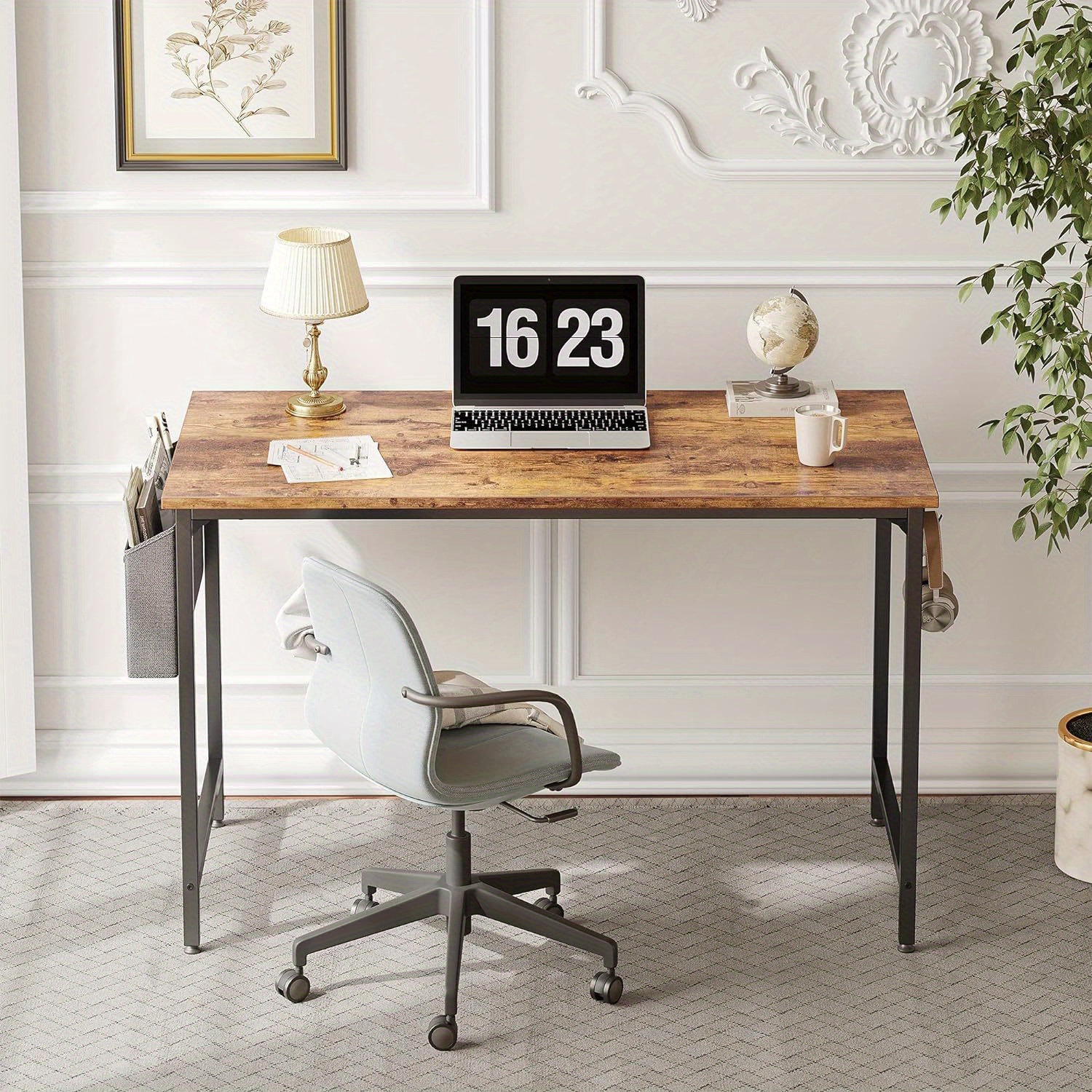 TEMU Study Computer Desk 40" Home Office Writing Small Desk, Modern Pc Table, Black Metal Frame