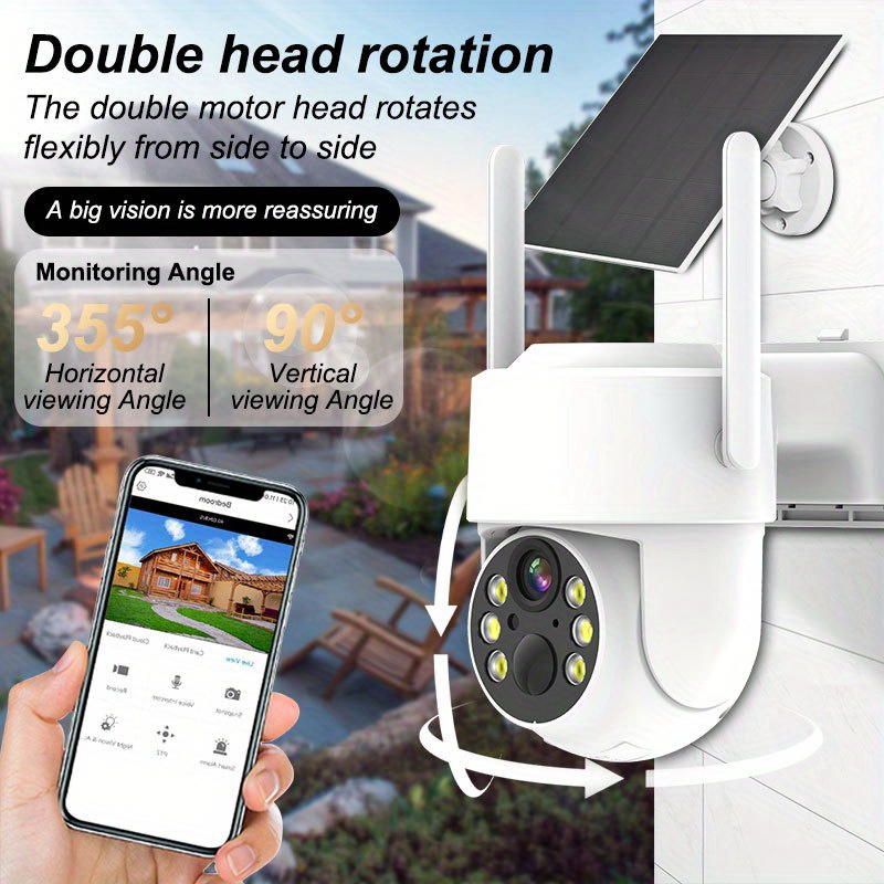 Solar Powered Security Camera 4MP HD Video, Home Surveillance CCTV with AI Motion Detection, IP66 Color Night Vision, 2-Way Audio, Wi-Fi Enabled, Solar Lithium Battery, Smartphone Compatible, Dual Power Mode USB/Battery, Applicable for Ages 14+, Supports SD Card/Cloud Storage (Subscription Required) details 1