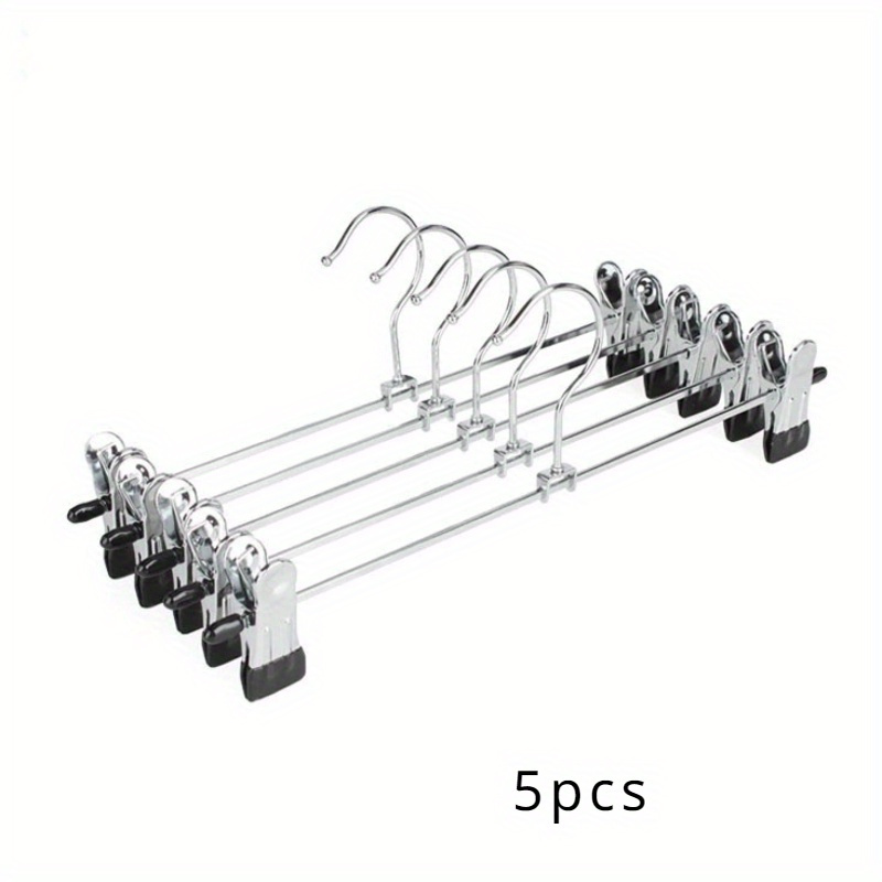 

5/10pcs Pants Hangers With Adjustable Clips For Clothing Shops, Non-slip Trousers Rack, Metal Coat Hanger, Pants Hanger With Swivel Hook For Skirt And Jeans Coat