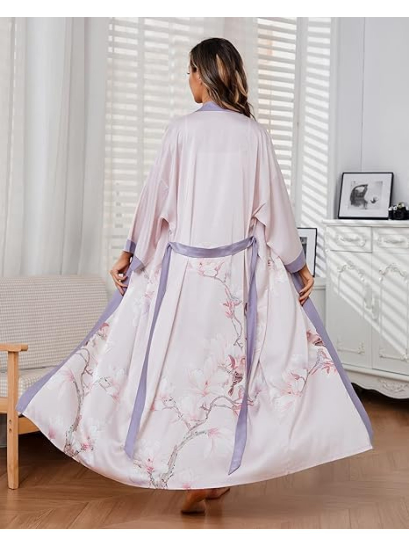 womens kimono robe long bathrobe womens pajamas floral print - Temu