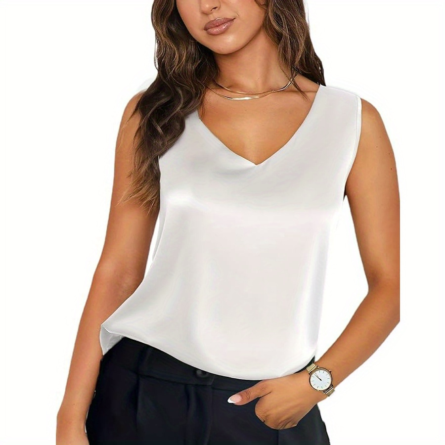 

Womens Silk Satin Tank Tops V Neck Summer Tank Shirt, Ladies Sleeveless Blouses Camisole, Formal Basic Women Tops