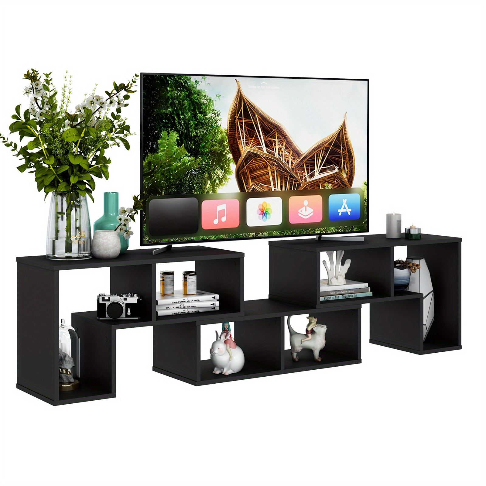Image of Wooden Tv Cabinet Set Of Three, Suitable For Tvs Up To 65 Inches, Extendable Corner Shelf, Low Tv Board, Multifunctional Bookshelf, And Storage Unit.