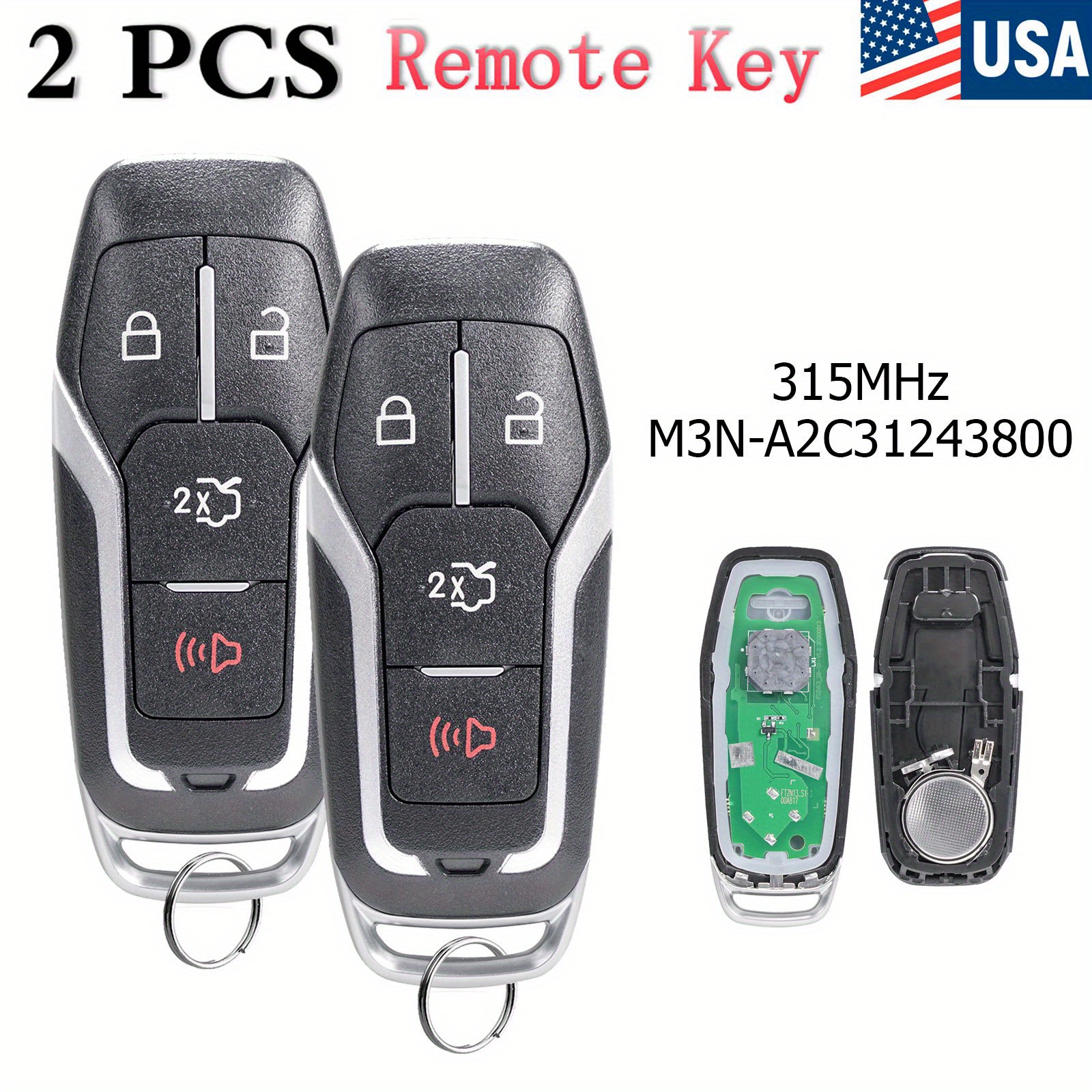 

2pcs Remote Car Key Fob 4 Buttons For Ford For Edge For Explorer For Mustang Fit Fcc Id M3n-a2c31243800