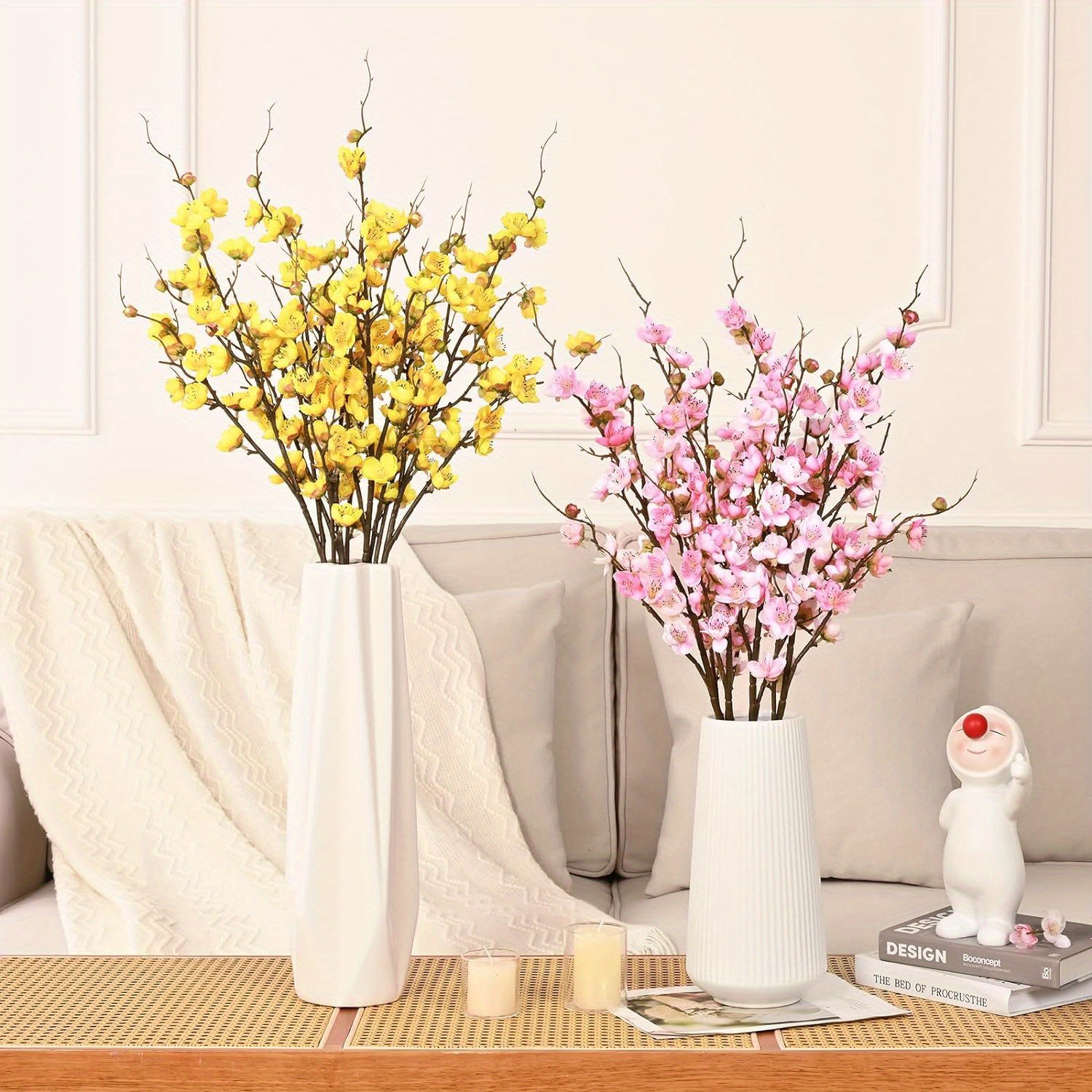 

4 Pcs 36'' Cherry Tree Decor With Long Stems Faux Cherry Branches, Artificial Flowers For Tall Vases Decoration (white)