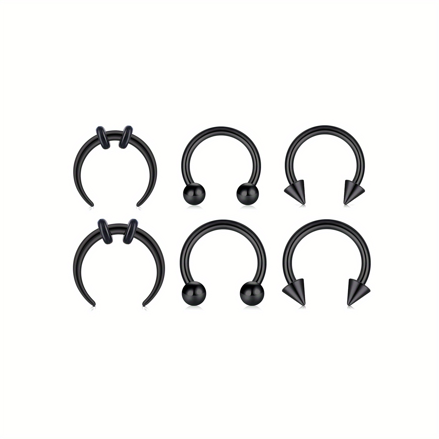 TEMU 6pcs/set Women's Body Piercing Cones 16g Stainless Steel Nose Ring Nasal Septum Lip Ring Cartilage Earrings, Septum Ring, Horseshoe Ring, U-shaped Ring Body Piercing Jewelry Halloween Gift