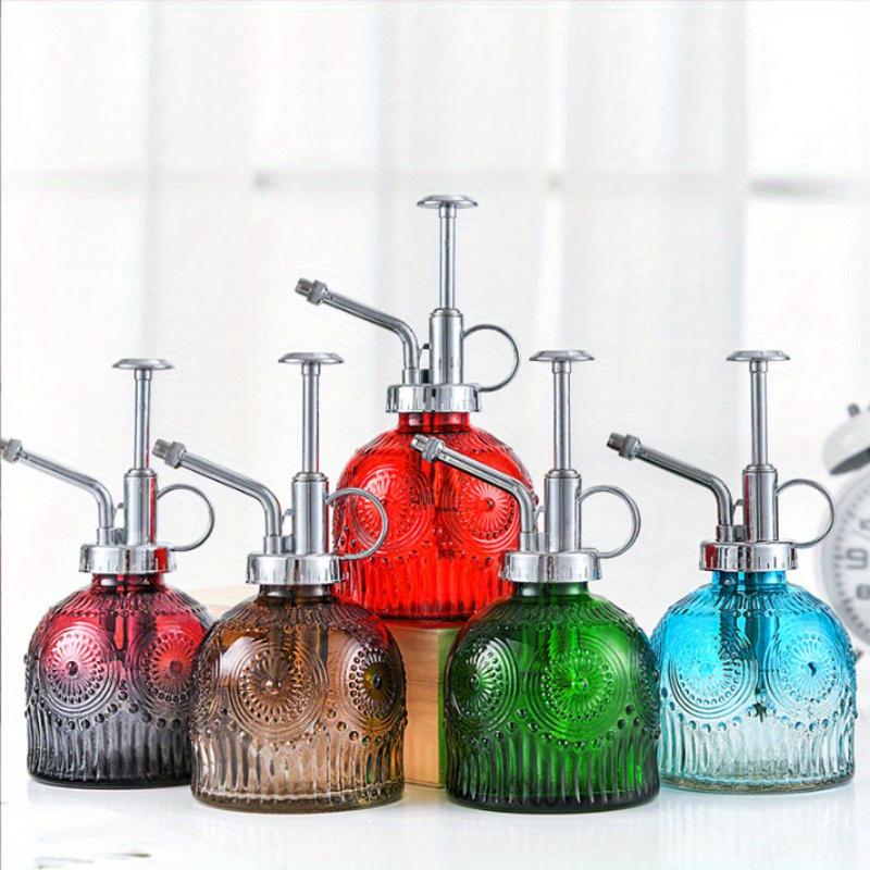 

1pc Vintage Embossed Glass Watering Can, Handheld Decorative Watering Spray Bottle For Gardening And Household Use