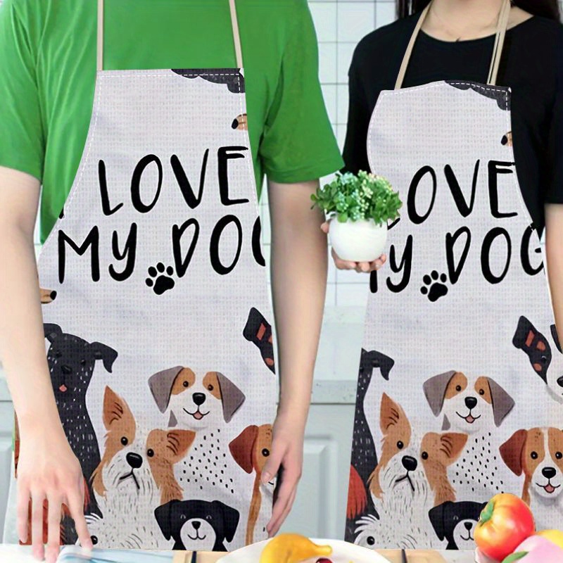 

Chic Linen Apron With Cute Puppy & - , Waterproof Waist Apron For Cooking And Household Tasks, Home & Outdoor Use