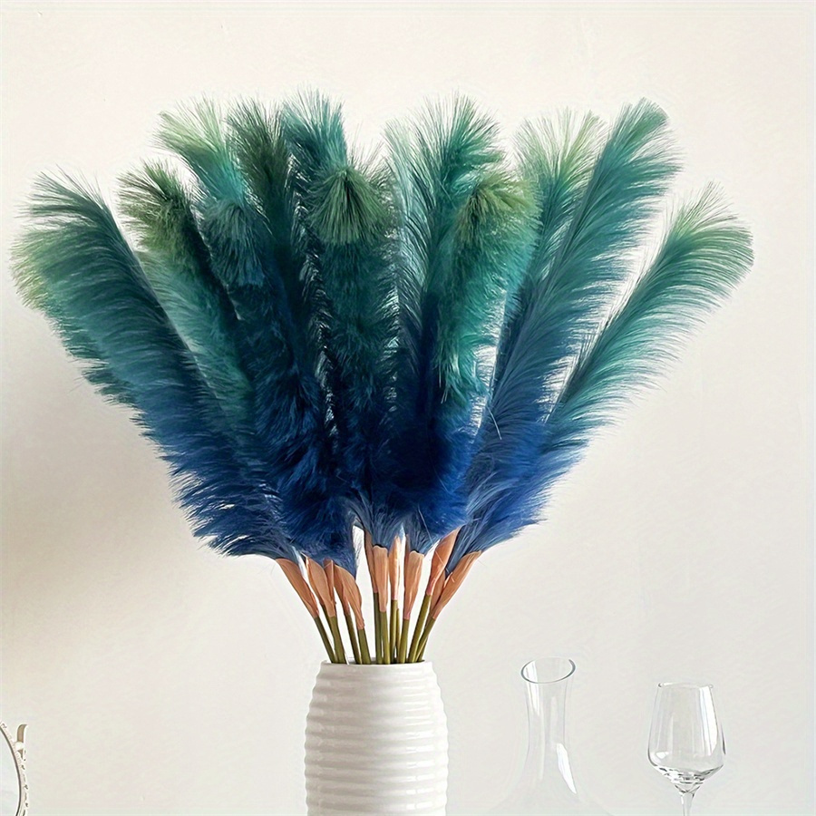 TEMU 4pcs Luxurious Pampas Grass Decor - 31" Tall Artificial Floral In Vibrant Teal & Blue Shades For Home, Boho, And Wedding Decorations, Floor Vases Or Table Displays, Garden Decorations