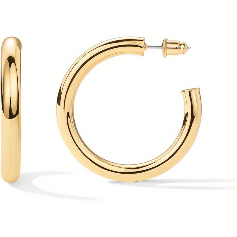 

14k Gold Plated Lightweight Chunky Open Hoops For Women | Trendy Gold Hoop Earrings