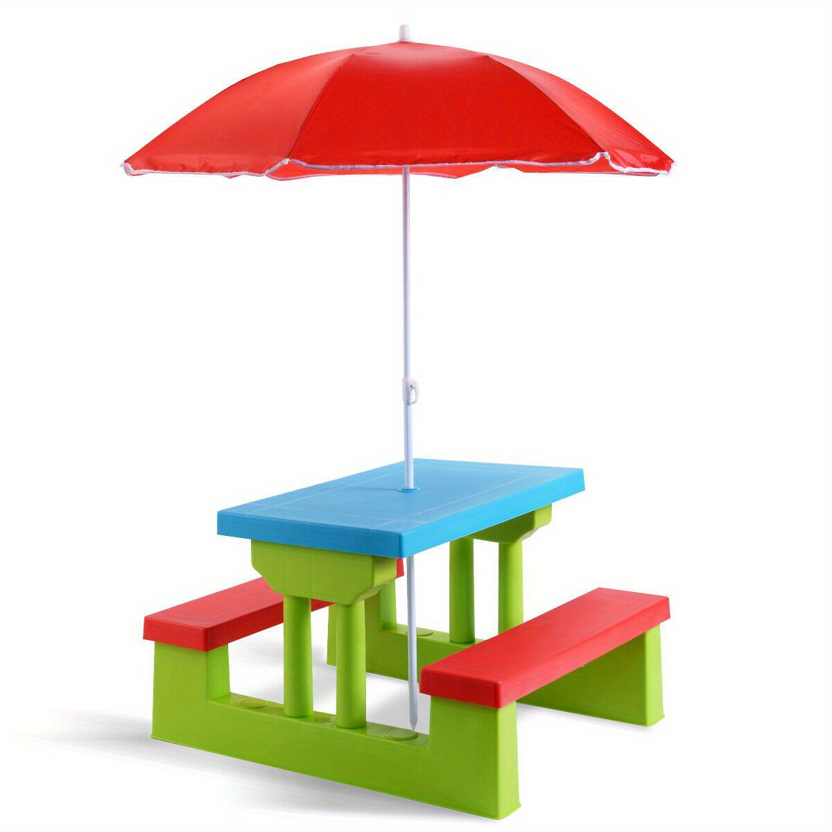 

4 Seat Picnic Table W/umbrella Garden Yard Folding Bench Outdoor