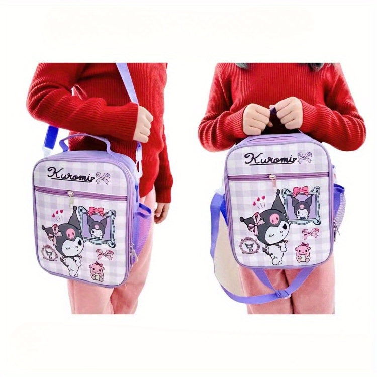 Sanrio Licensed Large Capacity Dual-Purpose Lunch Bag - Pu Leather With Double Zipper, Perfect For Teens & Adults