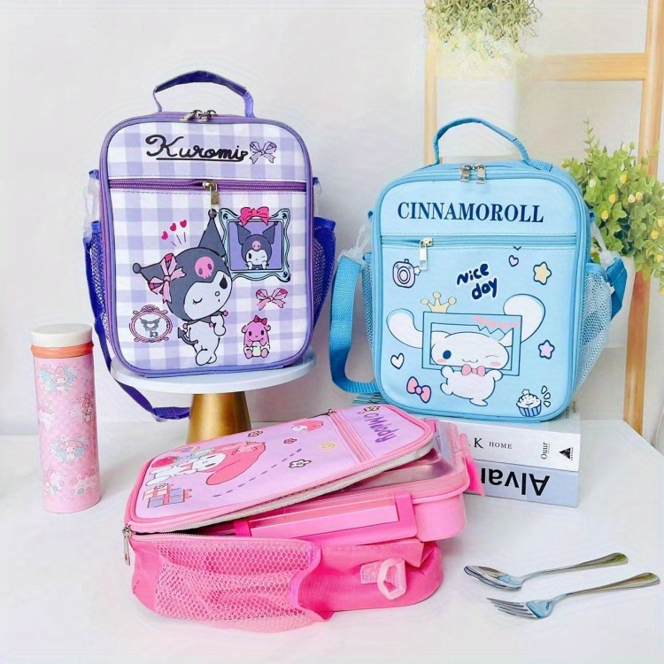 Sanrio Licensed Large Capacity Dual-Purpose Lunch Bag - Pu Leather With Double Zipper, Perfect For Teens & Adults