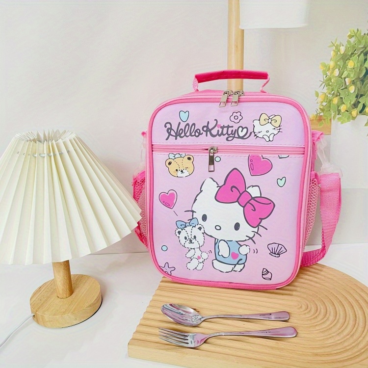 Sanrio Licensed Large Capacity Dual-Purpose Lunch Bag - Pu Leather With Double Zipper, Perfect For Teens & Adults