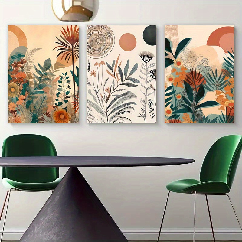 

Framed 3 Piece Flower Wall Art Boho Floral Canvas Poster Canvas Painting Neutral Simple Painting Modern Artwork Ideal Gift For Bedroom Living Room Corridor Home Decoration