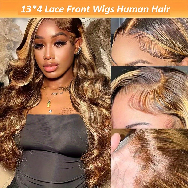 

250% Density Wigs Human Hair Long Body Wave Lace Front Wigs Human Hair Wig 4/27 Honey Blonde Pre Plucked With Baby Hair 13x5 Transparent Lace Wig For Women For Daily Party Use