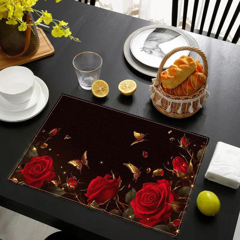 

2pcs/4pcs/6pcs Fashion Simple Print Pattern Table Mats Creative Linen Stain Resistant Oil Resistant Table Mats Decoration Party Table Mats