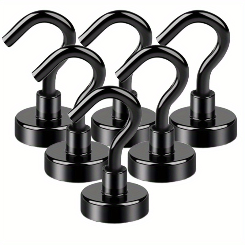 

6-piece Black Magnetic Hooks - Easy Install, Lockable & Non-slip For Bbqs, Towels, Kitchens, Offices & Garages