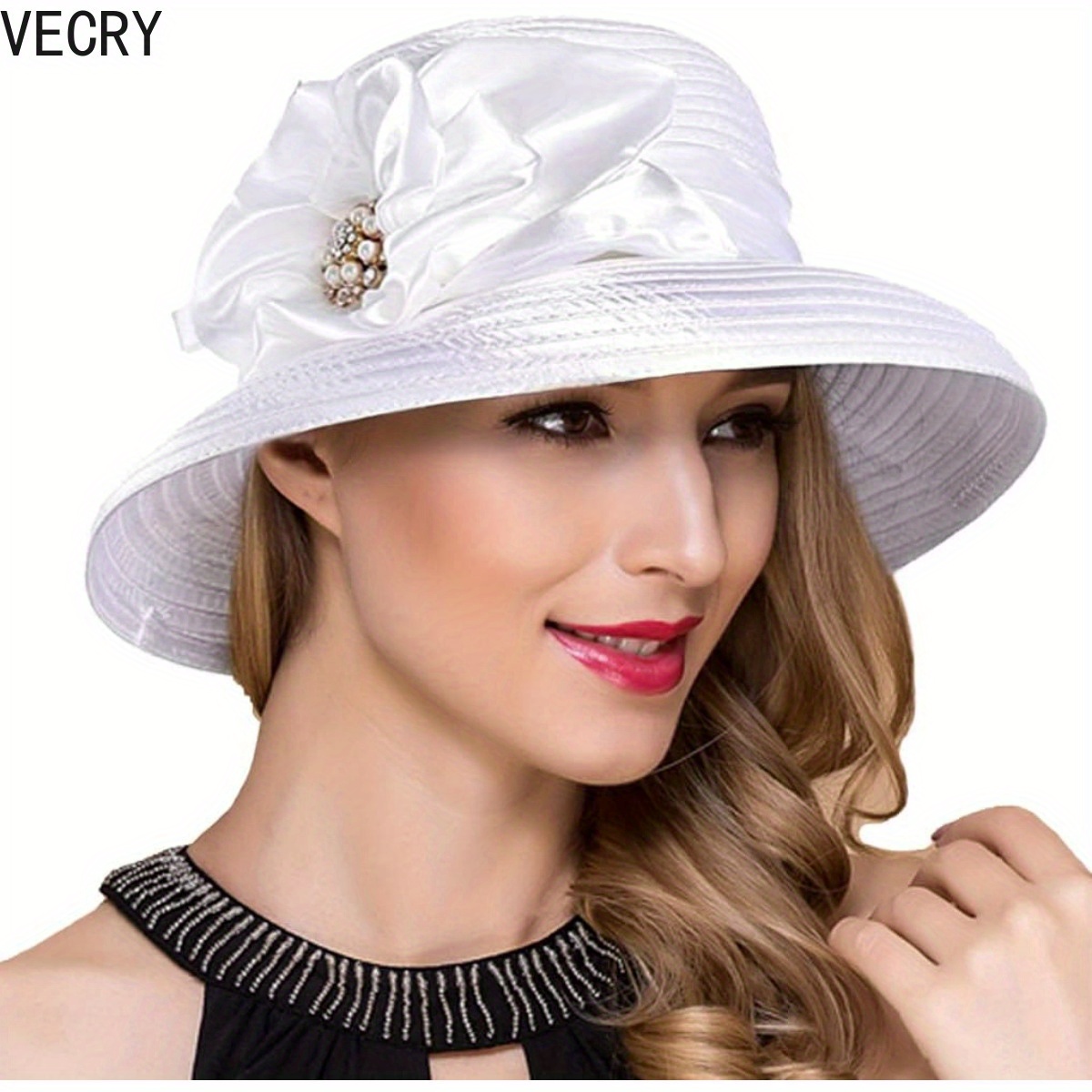 

Vecry Women Derby Church Dress Cloche Hat Tea Party Wedding Bucket Hat Trendy Head Decoration
