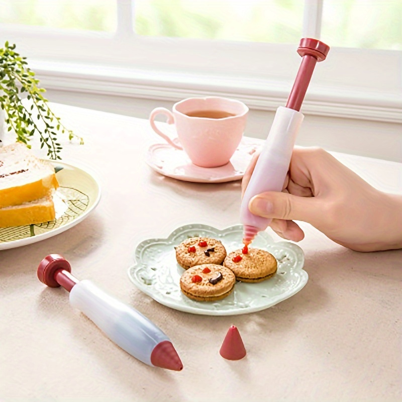 Silicone Icing Piping Pen, Uncharged Food Decorating Writing Tool with Pastry Nozzle for Cookie, Cake & Dessert Decoration, Kitchen Accessories Bakeware