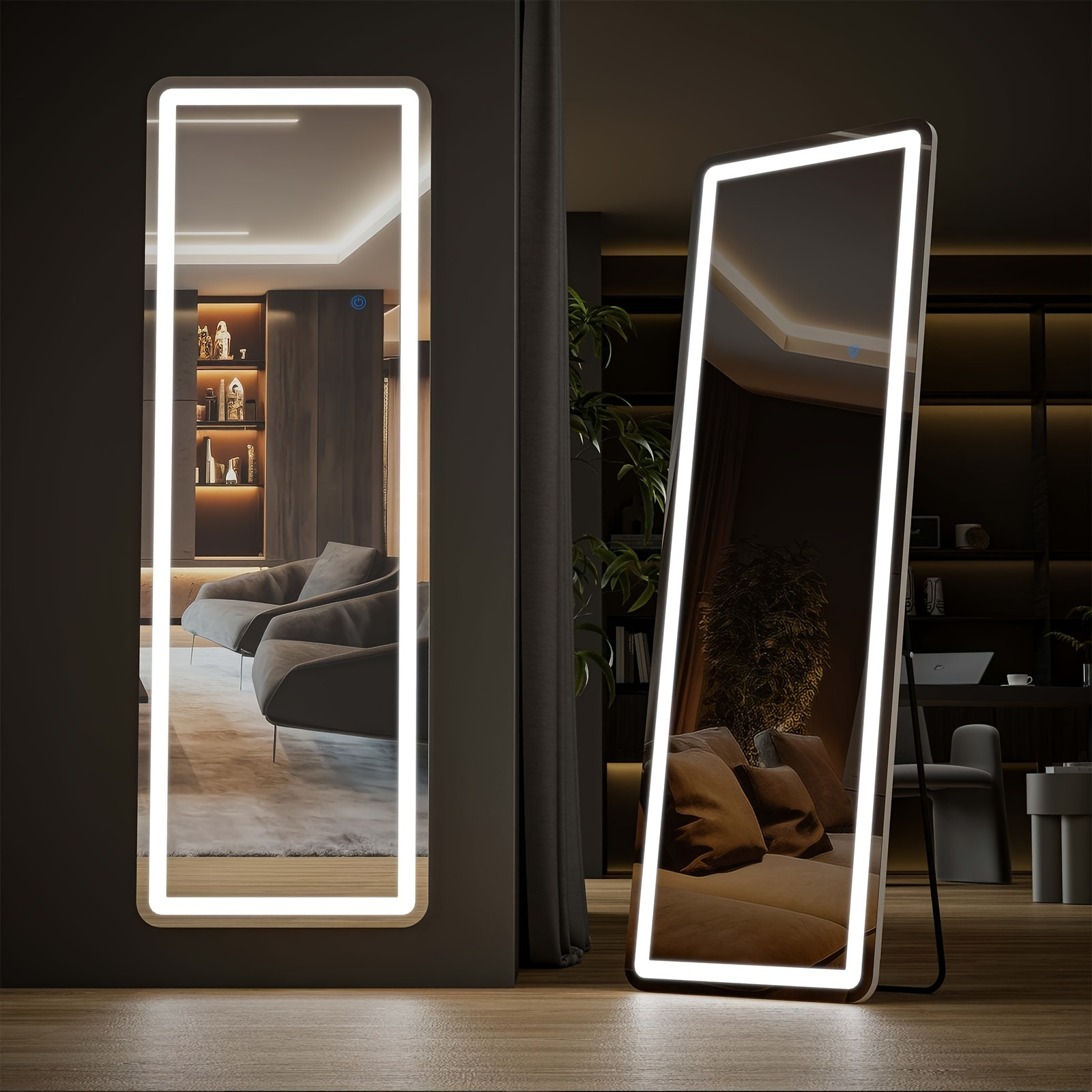 

1pc Full-length Led Standing Mirror, 64"x21" Traditional Style Lighted Floor Mirror, Lighted Floor Mirror With Adjustable Light Settings And Stable Stand For Bedroom Or Dressing Room
