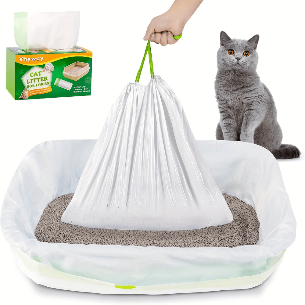 

Cat Litter Box Liners 36" X 19" Large - 20 Count Jumbo Drawstring Cat Litter Bags Cat Poop Bags For Cat Litter Pan Trays