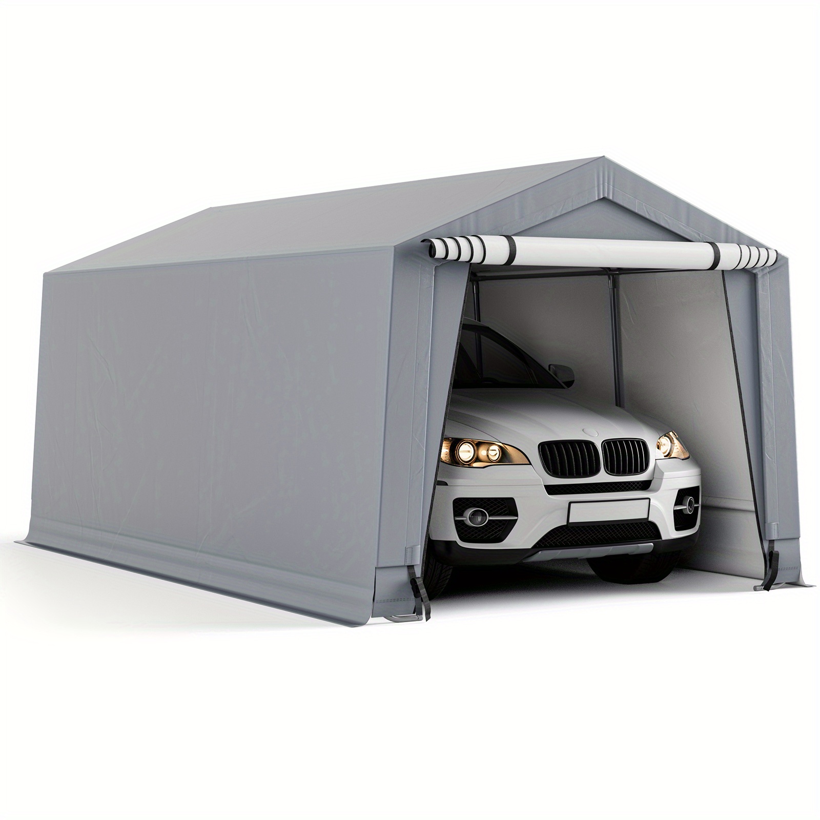 Heavy-duty Outdoor Carport Canopy Shelter Measuring By 16 Feet, Featuring Doors And Designed For Portability