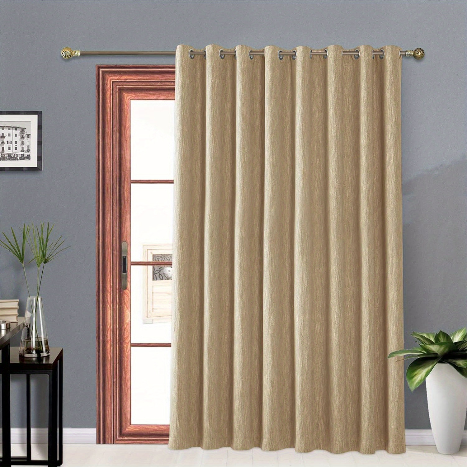 

Wide Blackout Elegant Curtains For Sliding Glass Door Living Room Thermal Insulated Grommet Drapes, Coffee (1 Panel)